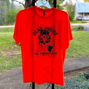 Dead inside but Caffeinated, Skull XL Orange, short sleeve, graphic T-Shirt